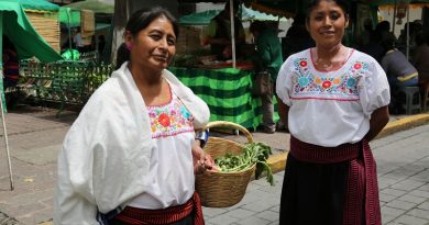 Las cocineras tradicionales Nicolasa Hernández y Dalia Rodríguez en el mercado orgánico.